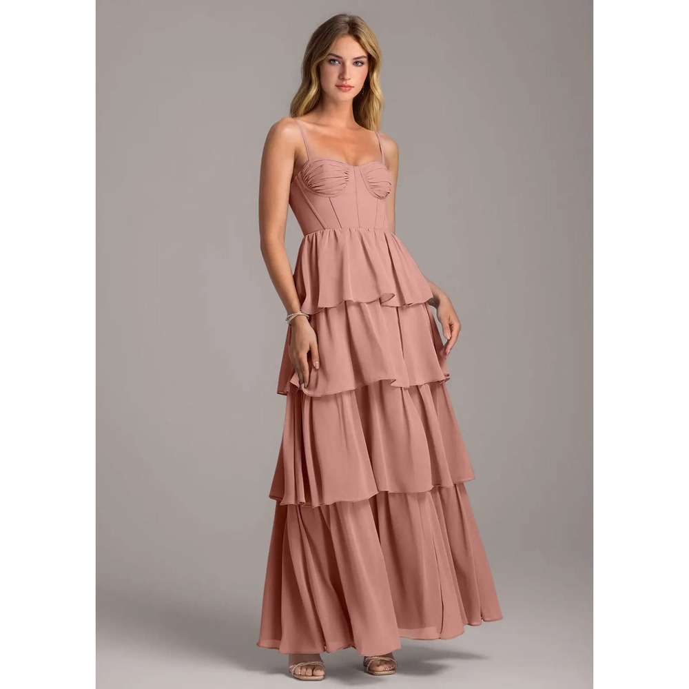 Azazie Alanna Cedar Rose Chiffon Ruffle Formal Dress Size A2 NWT